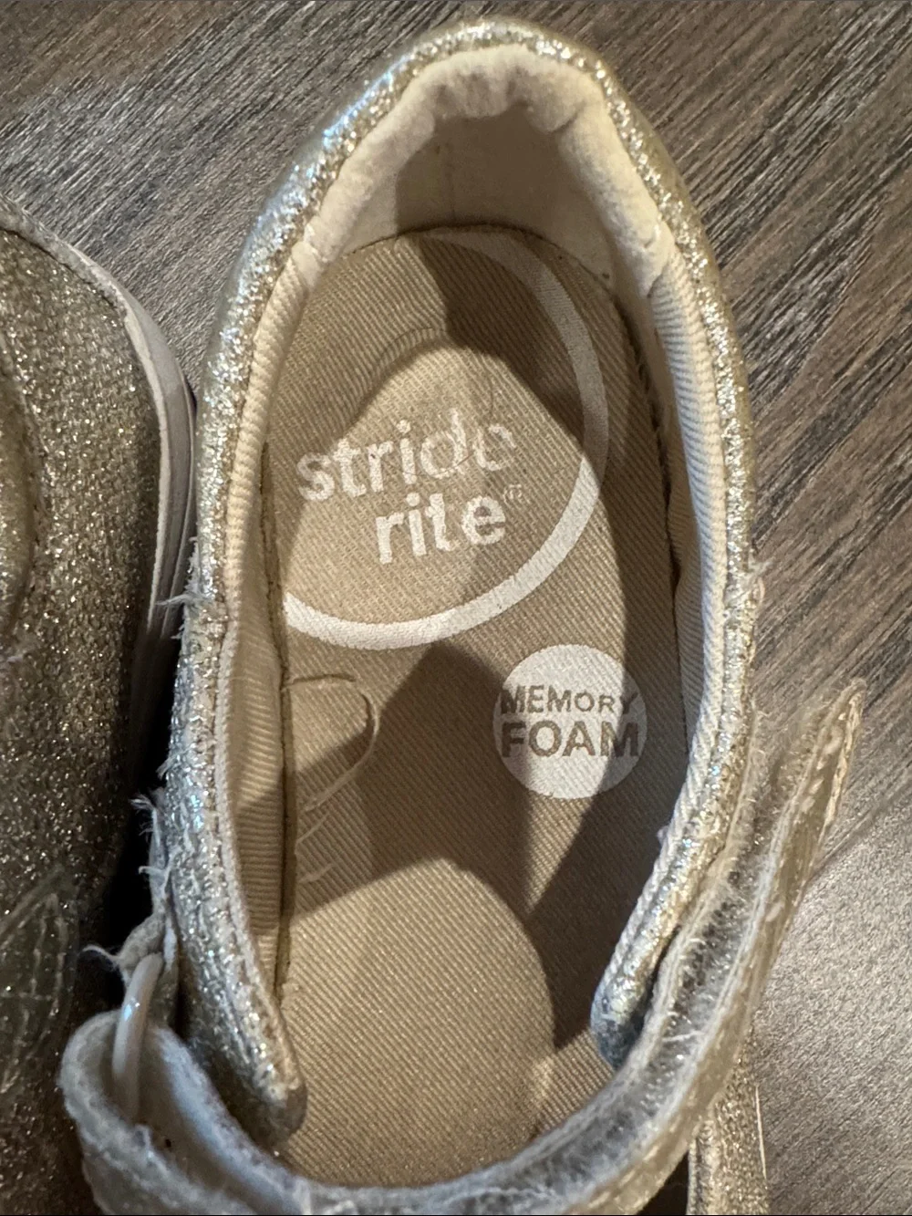 Stride Rite Girls Gold Glitter Mary Janes with Floral Accent